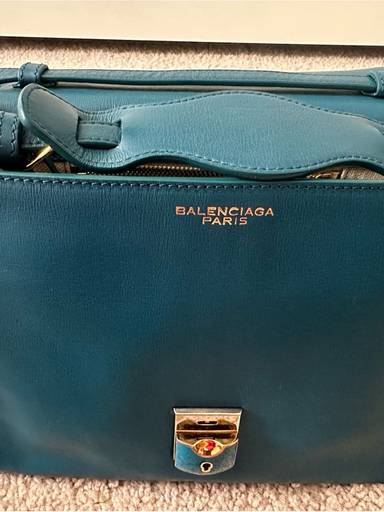 Balenciaga Handbags - Balenciaga Teal Leather Satchel with Gold Hardware